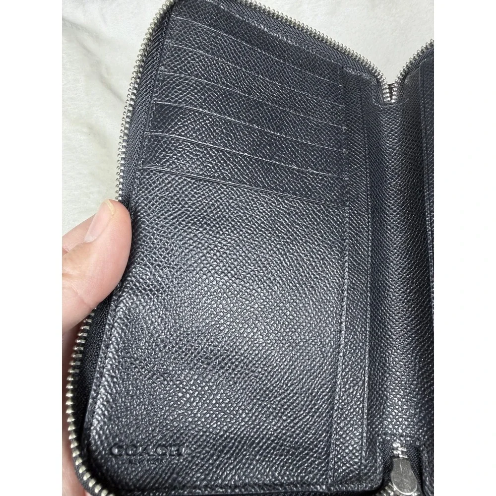 Coach Metallic Gunmetal Silver Pebbled Leather Zip Around Wristlet Wallet Clutch